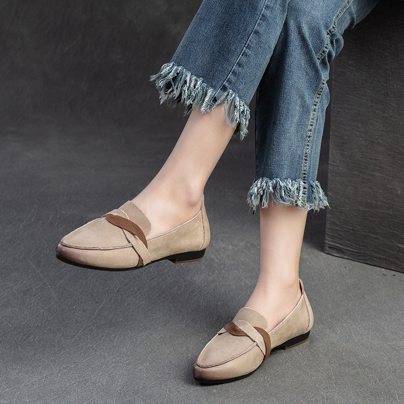 Women Retro Minimalist Leather Pointed Toe Casual Shoes Newgew Shoes