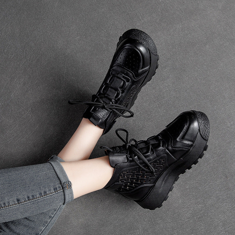 Women Retro Hollow Leather Lace Up Platform Boots Newgew Shoes