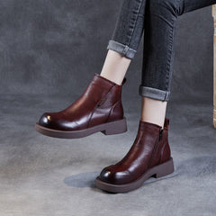 Women Retro Solid Leather Ankle Boots Newgew Shoes