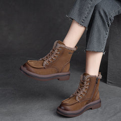 Women Leather Soft Furred Flat Snow Boots Newgew Shoes