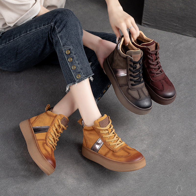 Women Retro Stylish Patchwork Leather Ankle Boots Newgew Shoes