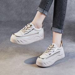Women Minimalist Fashion Leather Thick Soled Casual Shoes Newgew Shoes