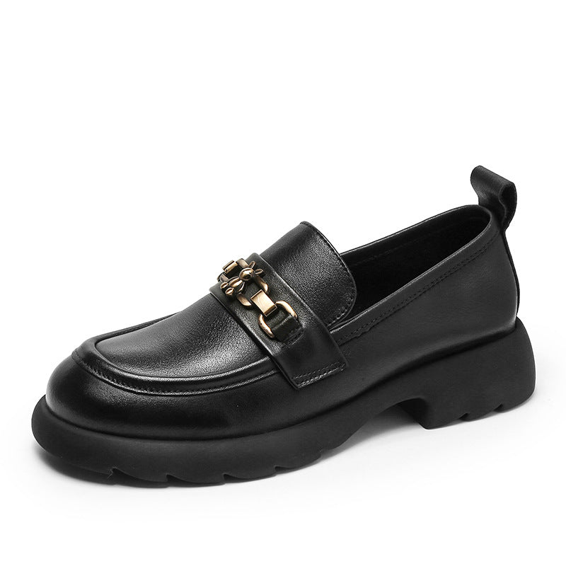 Women Retro Chain Leather Soft Loafers Newgew Shoes