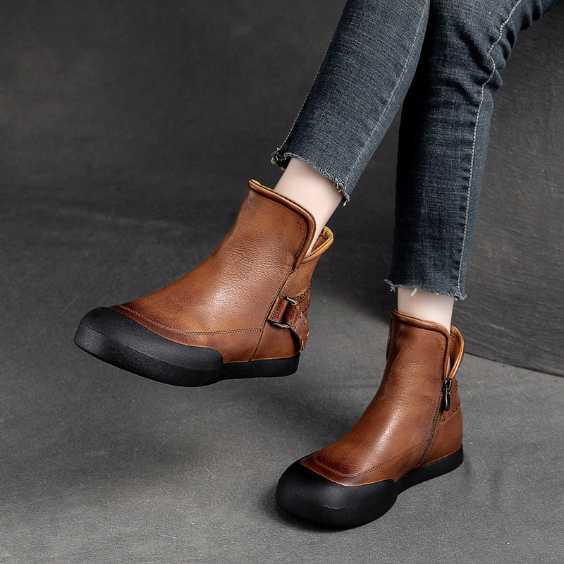 Women Retro Minimalist Leather Flat Casual Ankle Boots Newgew Shoes