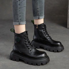 Women Casual Fashion Thick Soled Leather Boots Newgew Shoes