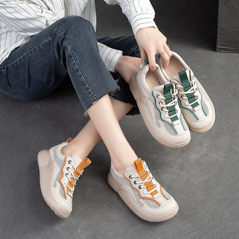 Women Fashion Breathable Mesh Leather Casual Shoes Newgew Shoes