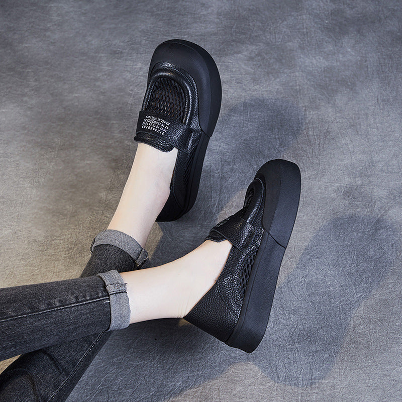 Women Breathable Mesh Leather Flat Casual Shoes Newgew Shoes