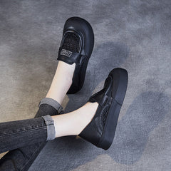 Women Breathable Mesh Leather Flat Casual Shoes Newgew Shoes