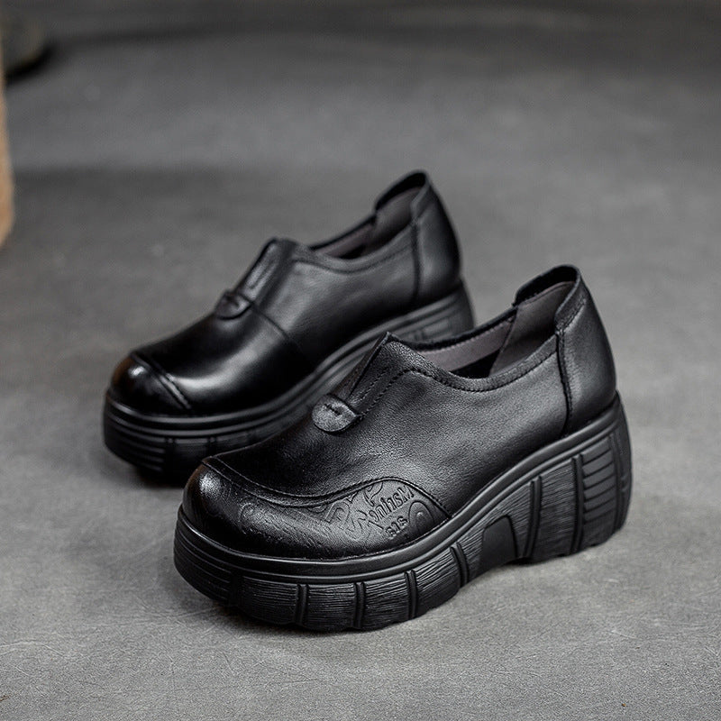 Women Retro Minimalist Leather Wedge Casual Shoes Newgew Shoes