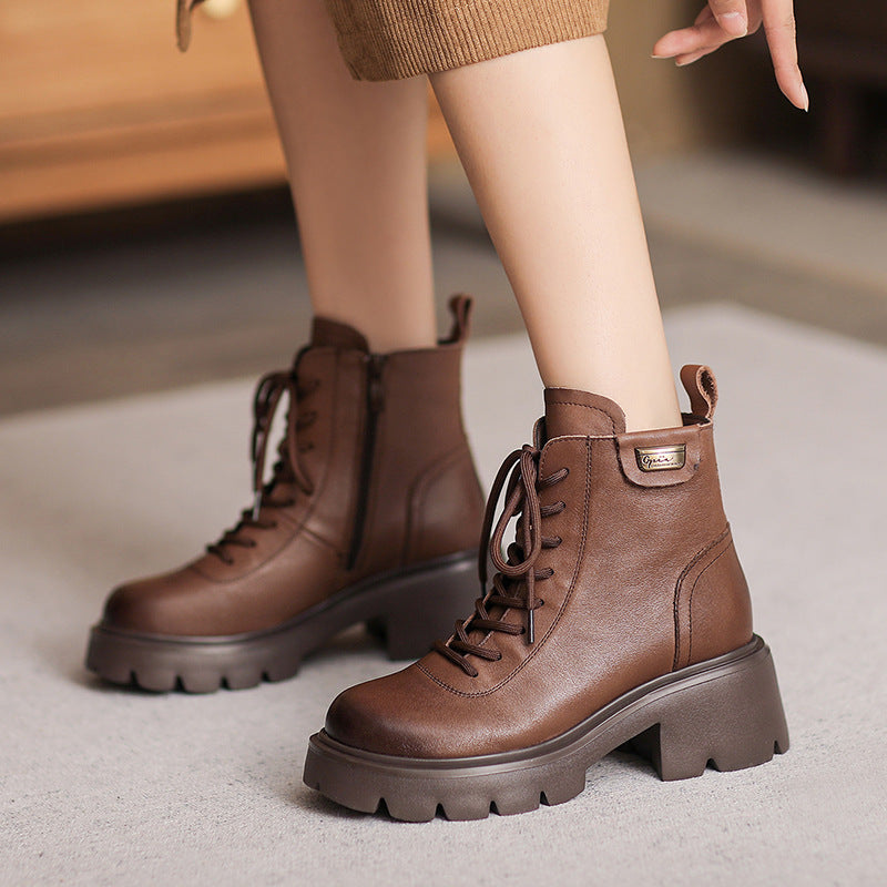 Women Retro Leather Minimalist Chunky Sole Boots Newgew Shoes