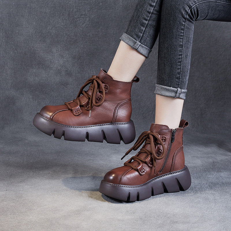 Women Retro Minimalist Leather Platform Boots Newgew Shoes