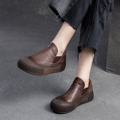 Women Retro Minimalist Leather Flat Casual Shoes Newgew Shoes