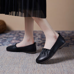 Women Retro Ruffle Leather Minimalist Soft Flats Newgew Shoes