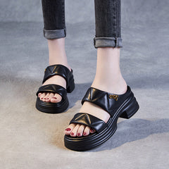 Women Fashion Soft Leather Low Block Summer Sandals Newgew Shoes