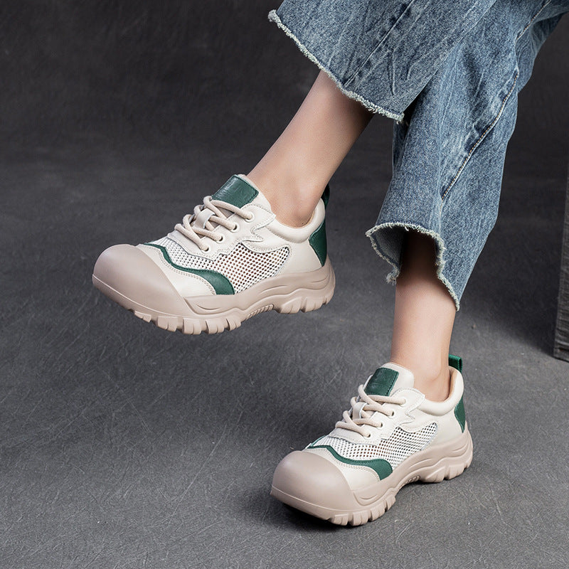 Women Fashion Breathable Mesh Leather Casual Shoes Newgew Shoes