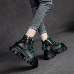 Women Retro Patchwork Leather Platform Boots Newgew Shoes