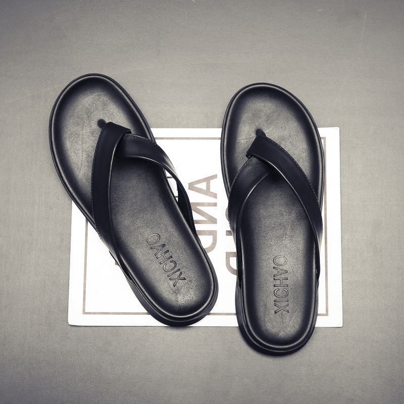 Men Summer Leather Flip-Flops Slide Sandals Newgew Shoes