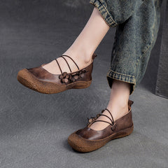 Women Spring Retro Soft Leather Casual Flats Newgew Shoes