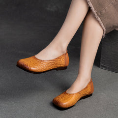 Women Retro Jacquard Leather Casual Flats Newgew Shoes