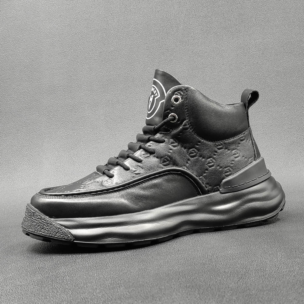 Men Stylish Figured Leather Thick Soled High Top Casual Shoes Newgew Shoes