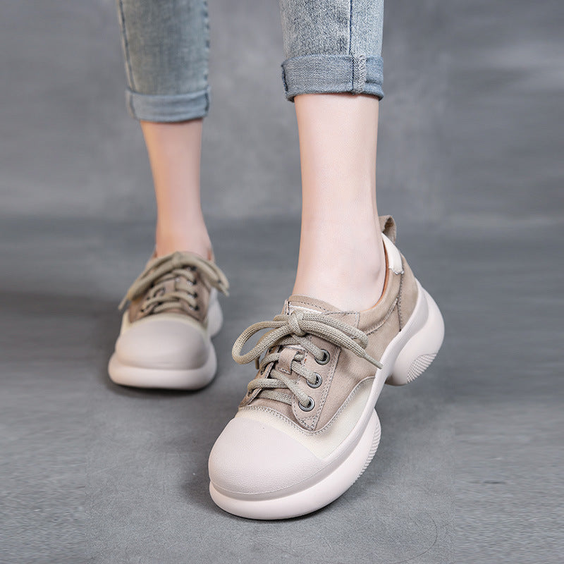 Women Fashion Leather Low Block Casual Shoes Newgew Shoes