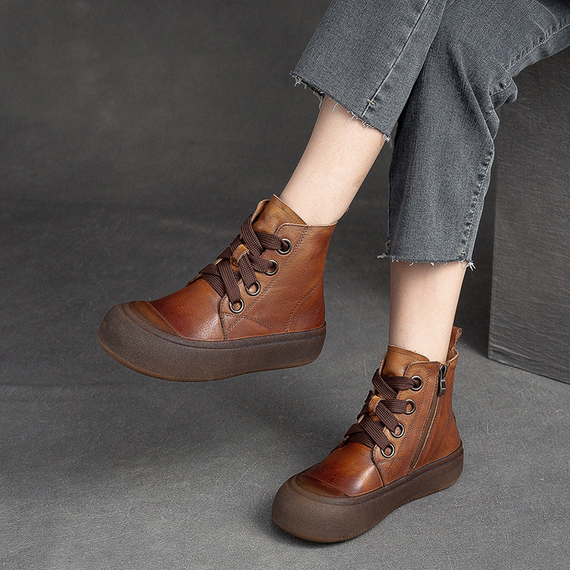 Women Autumn New Trendy Retro Leather Boots Newgew Shoes