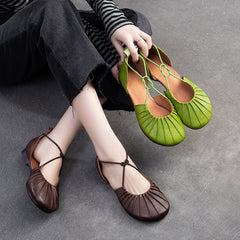 Women Retro Soft Leather Summer Flat Casual Sandals Newgew Shoes