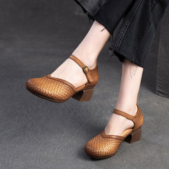 Women Fashion Plaited Leather Chunky Heel Casual Sandals Newgew Shoes