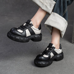 Women Retro Leather Patchwork Casual Shoes Newgew Shoes
