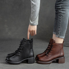 Women Retro Leather Chunky Heel Boots Newgew Shoes