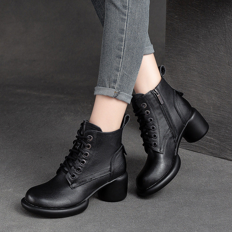 Women Minimalist Leather Casual Chunky Heel Boots Newgew Shoes