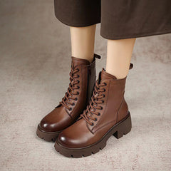 Women Classic Minimalist Leather Chunky Platform Combat Boots Newgew Shoes