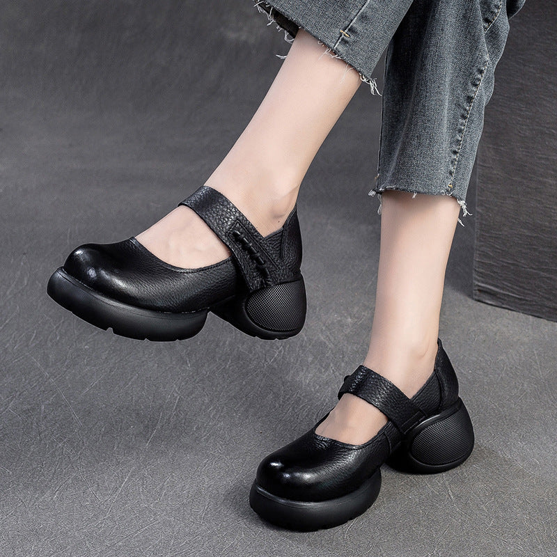 Women Retro Leather Chunky Platform Casual Shoes Newgew Shoes