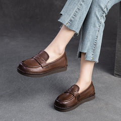 Women Minimalist Retro Soft Leather Flat Casual Loafers Newgew Shoes