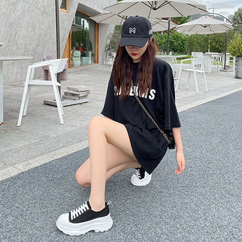 Women's Thick-soled Mcqueen Summer Heightened Easy Wear Canvas Shoes Newgew