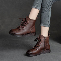 Women Retro Leather Flat Casual Boots Newgew Shoes