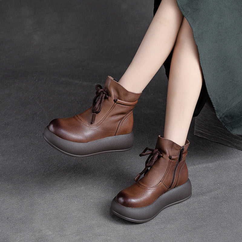 Women Retro Minimalist Casual Leather Platform Boots Newgew Shoes