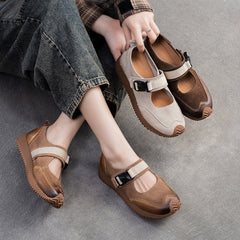 Women Retro Patchwork Leather Flat Casual Shoes Newgew Shoes
