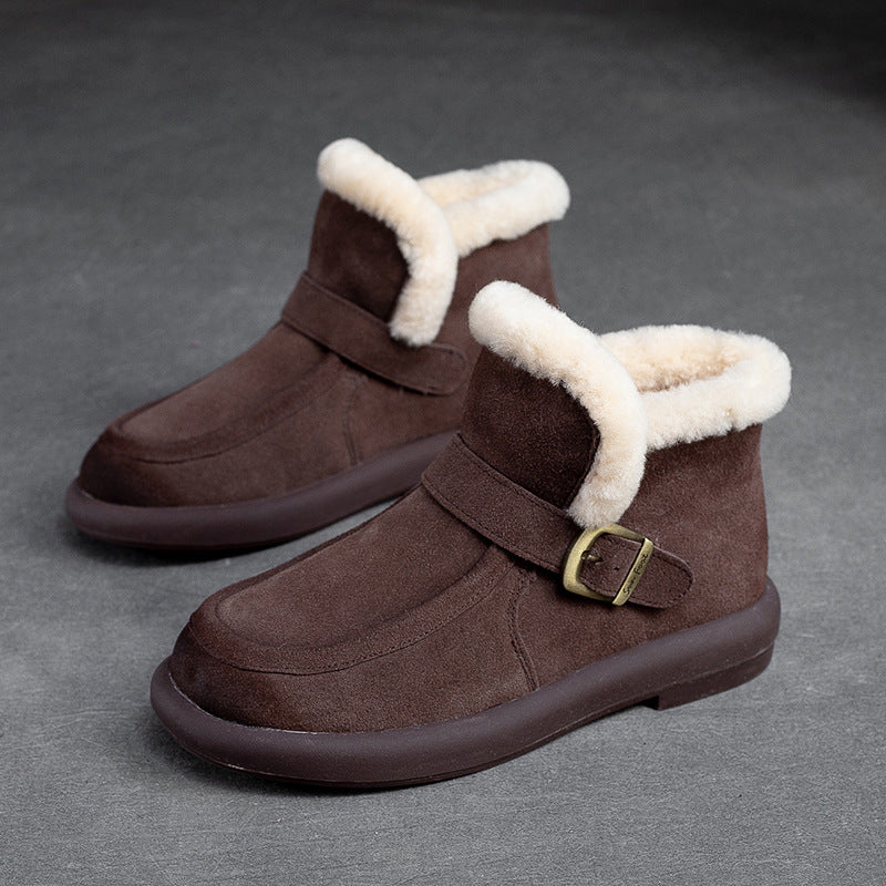 Women Retro Minimalist Leather Furred Winter Snow Boots Newgew Shoes