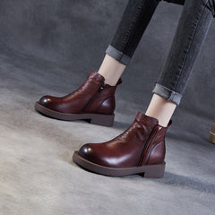 Women Retro Minimalist Solid Leather Casual Ankle Boots Newgew Shoes