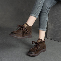 Women Retro Leather Flat Casual Ankle Boots Newgew Shoes