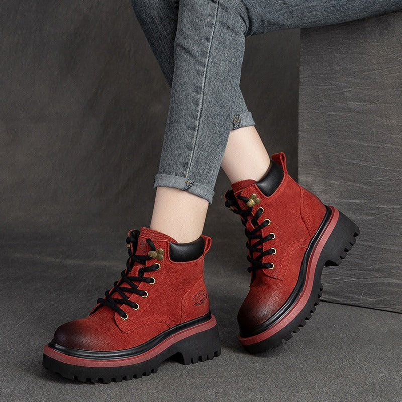 Women Classic Casual Leather Thick Soled Boots Newgew Shoes