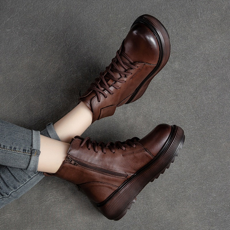 Women Retro Soft Leather Platform Boots Newgew Shoes