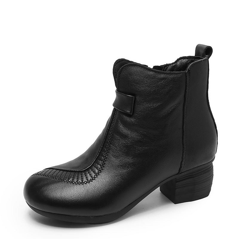 Women Casual Vintage Leather Chunky Heel Ankle Boots Newgew Shoes