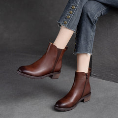 Women Minimalist Leather Casual Chunky Heel Boots Newgew Shoes