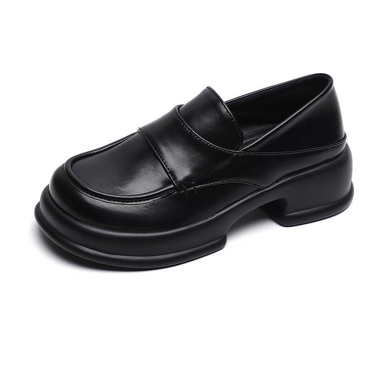 Women Retro Round Head Solid Lug Sole Loafers Newgew Shoes