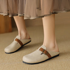 Women Retro Soft Leather Flat Mules Newgew Shoes