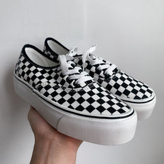 Elegant Innovative Platform Chessboard Plaid Female Canvas Shoes Newgew