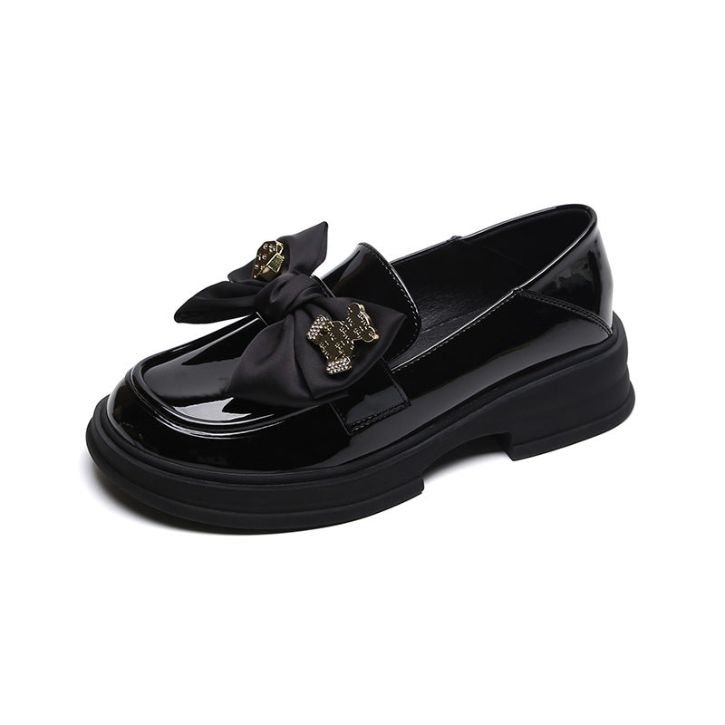 Women Retro Glossy Leather Bowknot Casual Loafers Newgew Shoes