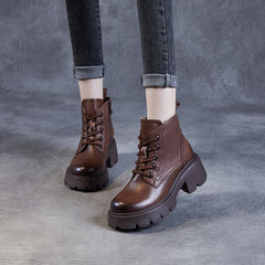 Women Classic Soft Leather Chunky Platform Boots Newgew Shoes